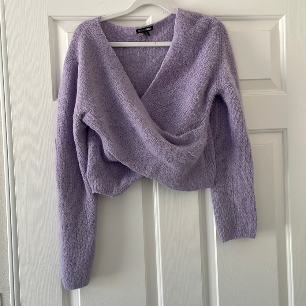 Purple Cropped CrossOver sweater